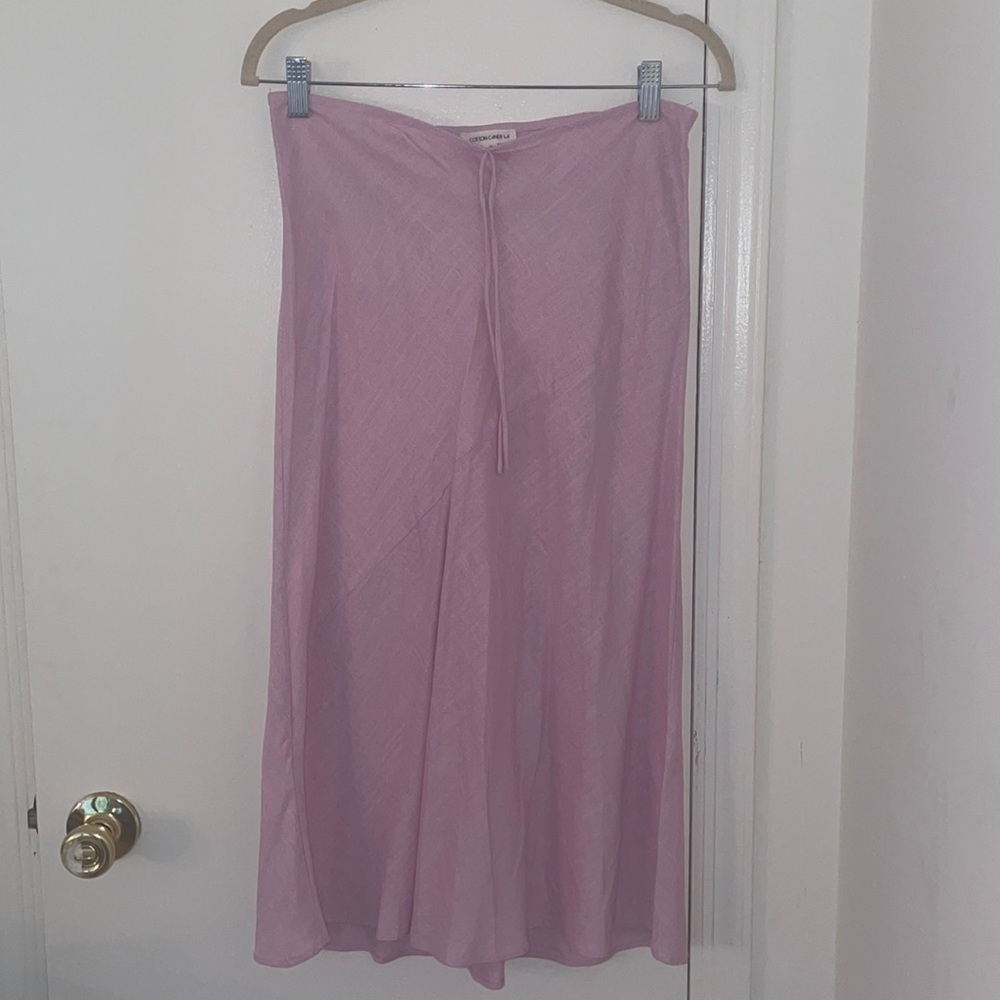 Pink Linen Midi Length Skirt